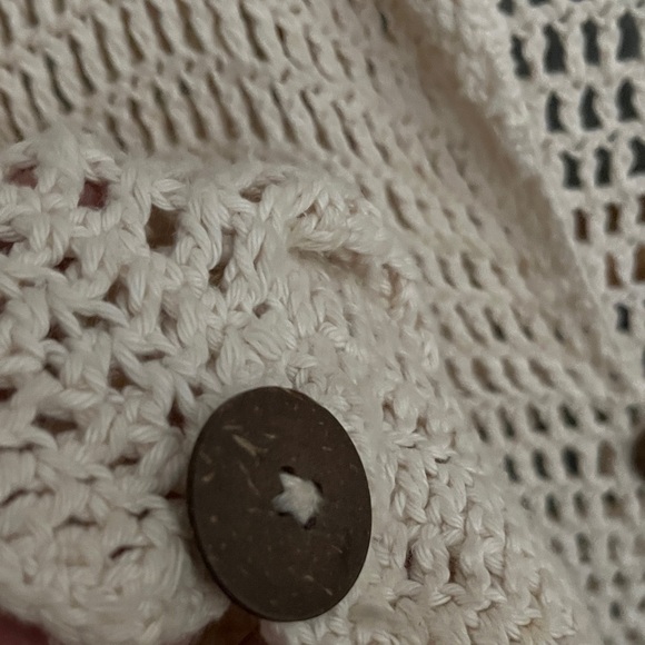 Pure Handknit Cream Crochet Open-Knit Cardigan with Brown Buttons Sz XL - Picture 5 of 8